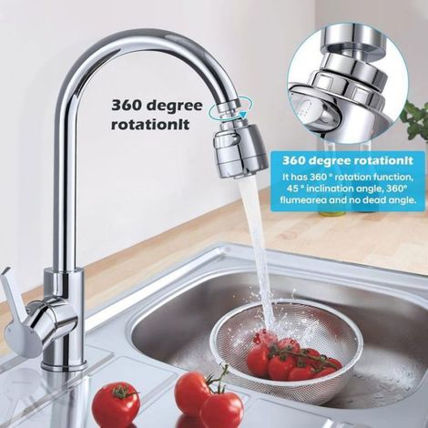 Aérateur robinet rotatif - Rotation 360° Double mode jet - Cuisine - Argent (1/5)