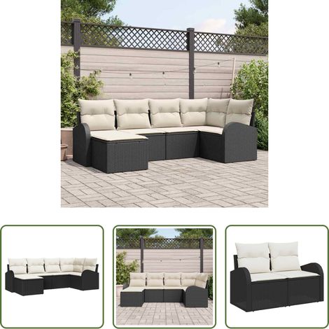 vidaXL Poly-Rattan - Gartensofa-set 6 pcs Schwarz Poly-Rattan (1/5)