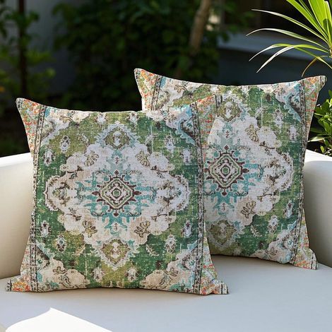 Lot de 2 Housse de Coussin Imperméable 45x45 cm Vert Style Rustique - Matériau Écologique, Idéale pour Chaise de Jardin, Canapé ou Décoration de Fête en Extérieur (1/5)