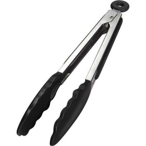 Pince Cuisine Professionnel, Pince Barbecue en Acier Inoxydable et Silicone Alimentaire, Pince de Cuisine Résistant à la Chaleur- 23 cm Noir (1/5)