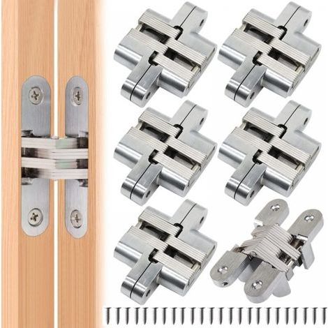 6pcs Folding Hidden Cross Hinge for Curved Cabinet Doors, Invisible Closure Hinge, Steel Corner Folded Furniture Door Easy Installation for Cupboard Doors (1/5)