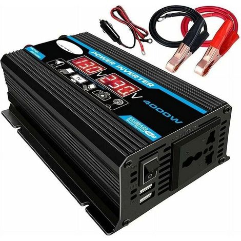 Onduleur convertisseur 12V vers 220V/110V – 4000W – Prise EU, double USB – Onde sinusoïdale modifiée – Pour voiture, camping (1/4)