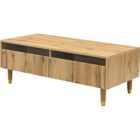 Modernes Weiß Hochglanz-Couchtisch mit LED-Beleuchtung und 4 Schubladen – Stilvoller 90x55x41 cm Beistelltisch mit Stauraum, Belastbar bis 30 kg (1/5)