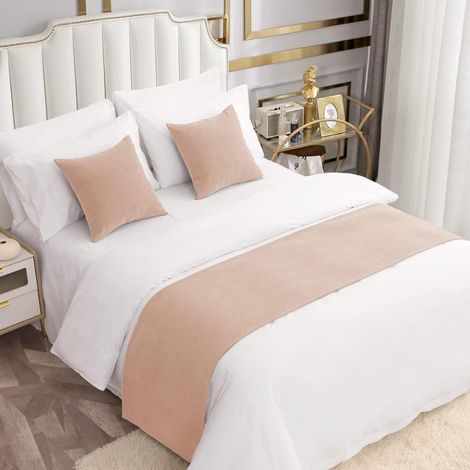 Couvre-lit Chenille Beige 180x50cm pour lit 1.2m, Moderne, Doux pour la peau, Lavable en machine