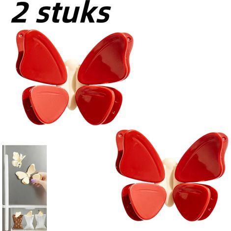 2 pinces de fermeture magnétiques en forme de papillon, pince pour snacks, aimant de réfrigérateur pour emballages, mini fermeture adorable, rouge (1/5)