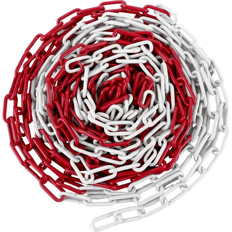 Chaîne de signalisation en métal rouge et blanc 12 m – Chaîne en acier robuste de 5 mm résistante aux intempéries – Chaîne à maillons massives pour parking, chantier et terrain industriel (1/5)