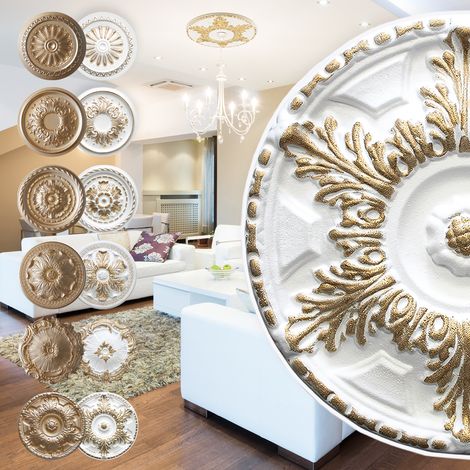 Rosette en polystyrène - décor intérieur, stuc plafond et mur EPS - or: R-02 - Ø 40cm, or
