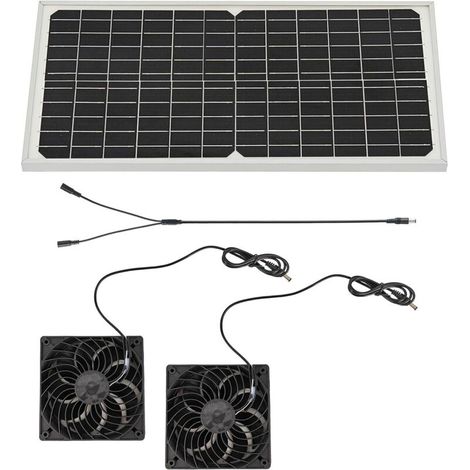 Ensemble de ventilateurs de refroidissement à panneau solaire 16 W en silicium monocristallin pour animaux de compagnie, poulaillers et serres (1/4)