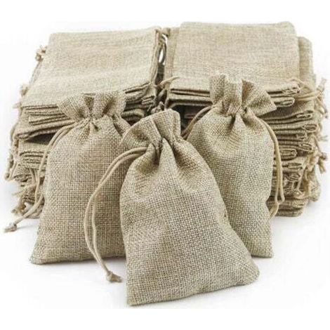 100 PCS Jute Bags, Small Fabric Pouches, Linen Pouches, Burlap Bags, Favor Bags, Lavender Wedding Bags, Small Gift Bags, Jewelry Gift Bags (13.5 x 9.5cm) (1/4)