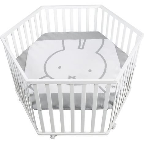 roba Box Esagonale per Bambini e Neonati miffy® - con Materassino e Ruote con Freni - Regolabile in 3 Altezze - da 0 a 24 Mesi - Legno Laccato Bianco (1/5)