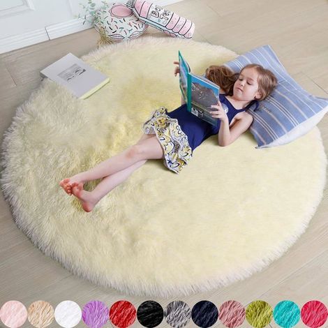 Tapis rond enfant - Moelleux - Envers caoutchouc - Fibres pelucheuses 4,3 cm - Adhérence parfaite - 120x120 cm