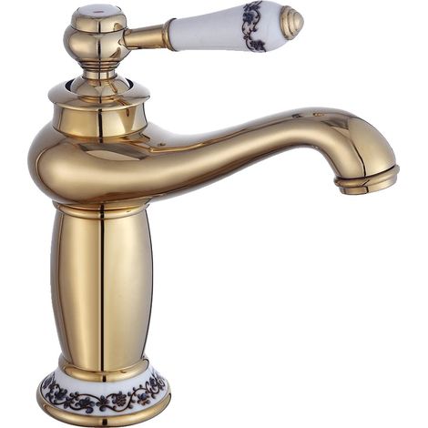 Rubinetto da bagno antico, in ottone, con funzionamento a maniglia singola. (1/2)