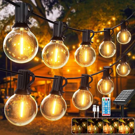Guirlande lumineuse solaire d&aposextérieur de 9,5 m, rechargeable, avec télécommande, 25 ampoules LED G40, étanche IP44 (1/5)