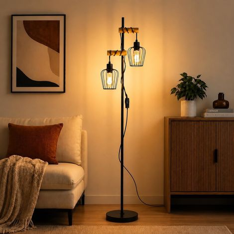 ZMH Floor Lamp Living Room Wood and Metal – Vintage Industrial Floor Lamp  Stand for living room/bedroom, without bulb (1/5)