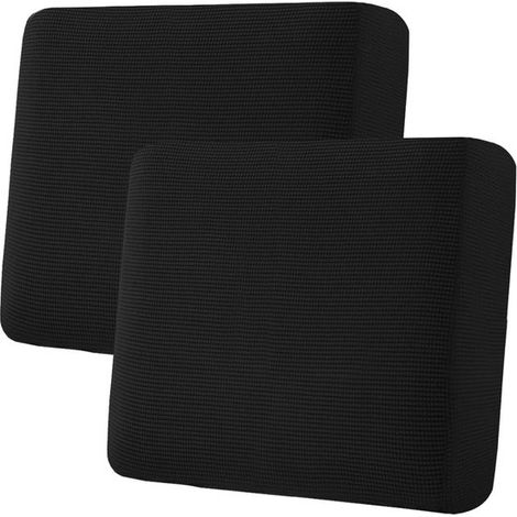 Funda muy elástica para cojín de asiento suelto (sarga jacquard gruesa, negra) – juego de 2 (50 cm x 45 cm)