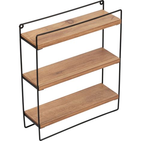 Estante de pared de 3 niveles Skovbo 43 x 37,5 x 11 cm efecto madera negra 030007049 (1/5)