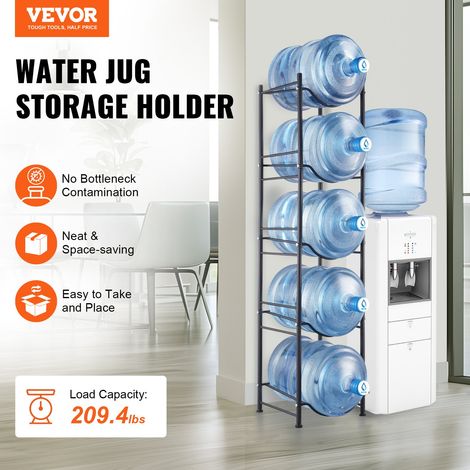 Rack à Bonbonnes à 5 Niveaux et 1 Rangée, Support Bouteille d’Eau de 18,9 L, Capacité 5 Pièces, Range Bonbonnes d’Eau Solide, Rangement pour Garde-Manger, Cuisine, Bureau, Salon, Usine, Noir (1/5)