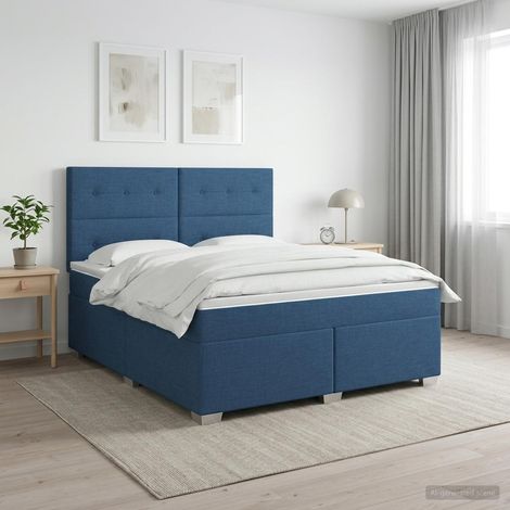 vidaXL Lit boxspring avec matelas Bleu 140 x 190 cm Tissu (1/5)