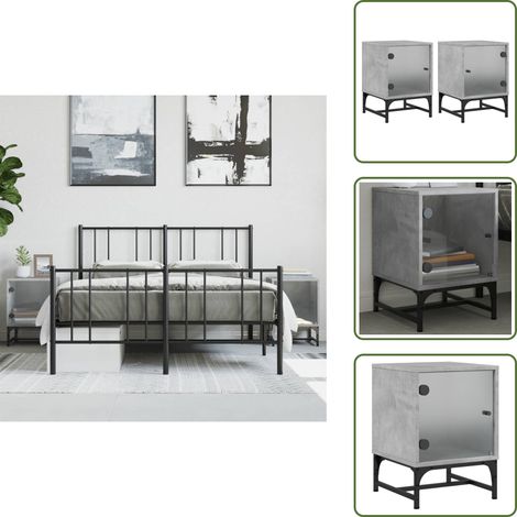 Nachttische mit Glastüren 2 Stk. Betongrau 35x37x50 cm - Beton Grau Nachttisch - Wohnzimmer Dekoration - Kommode - Sideboard - Möbel Set (1/5)