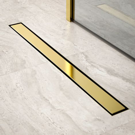 Duschrinne – 80 cm – Gold – Fliesenrost – Edelstahl – mit Flansch (1/4)