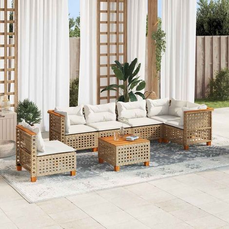 Set sofás de jardín 7 piezas y cojines ratán sintético beige vidaXL (1/5)