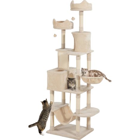 Árbol rascador para gatos, diseño multinivel, características de seguridad, color beige. (1/2)