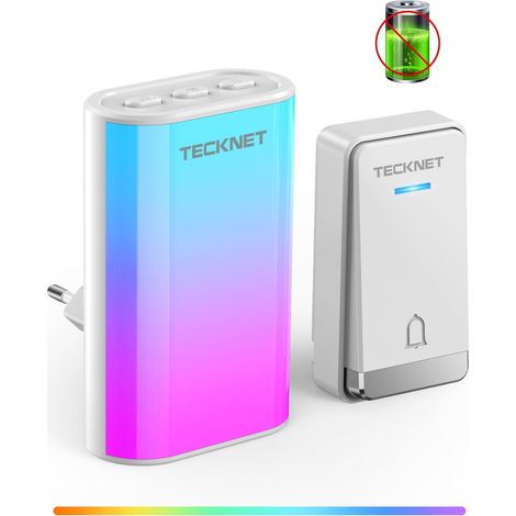 Sonnette sans Piles, Sonnette de Porte sans Fil avec Prise EU et lumière RGB, Sonnette de Porte étanche IP65, Sonnette de Porte sans Fil, Sonnette de Porte avec 60 mélodies et 5 Niveaux de (1/5)