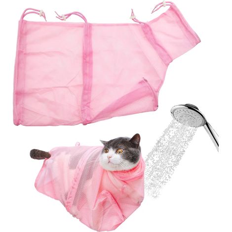 Sac de bain anti-griffures et anti-morsures pour chat - Sac de bain pour chat de 3e génération (rose)