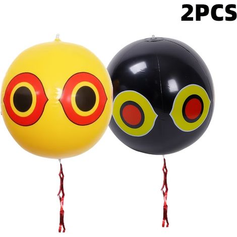 Lot de 2 ballons gonflables « Eye » pour effrayer les oiseaux dans les vergers, 1 noir + 1 jaune, accessoires inclus (1/5)