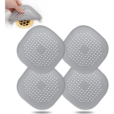 Colectores de desagüe para duchas, tapas de desagüe cuadradas, fáciles de instalar, aptos para baños, bañeras y cocinas, paquete de 4 (gris) (1/5)