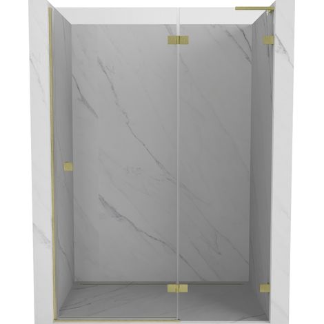 Mexen Lunar L porta doccia a battente destra 140 cm, trasparente, oro spazzolato - 834L-140-000-55-00-P (1/5)