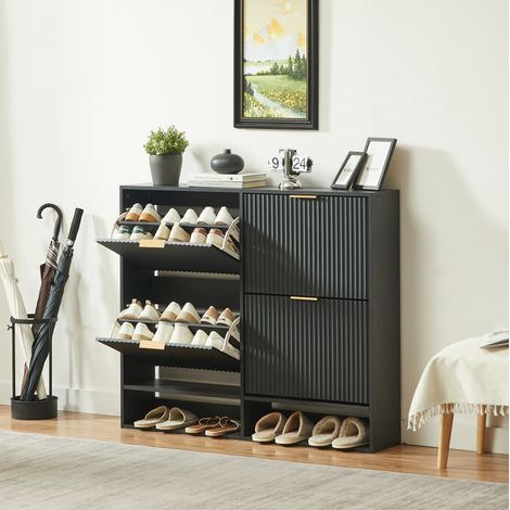 Meuble à chaussures 120 x 24 x 102 cm noir avec anti-basculement HAVRYA (1/5)
