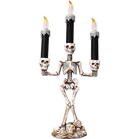 Leuchtende Kerzen, Halloween-Totenkopf, drei Kerzen, Horror-Accessoires, flammenloser LED-Kerzenleuchter, silberne Halloween-Totenkopf-Kerzenhalter (1/3)