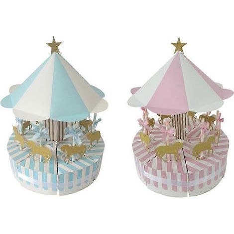 Boîte à bonbons carrousel vintage, papier de qualité supérieure, bleue, montage facile, cadeau de mariage pour les couples, centre de table décoratif pour une fête d'anniversaire, 1 pièce (1/5)