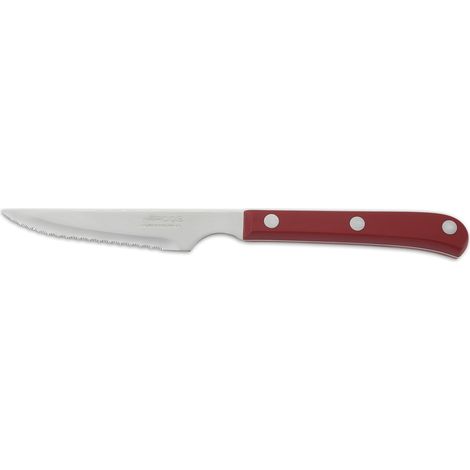 Couteau Chuletero Lame Dentelée Acier Inoxydable 115 mm - Viandes - Manche Polioximéthylène Rouge - Série Couteaux de Table (1/2)