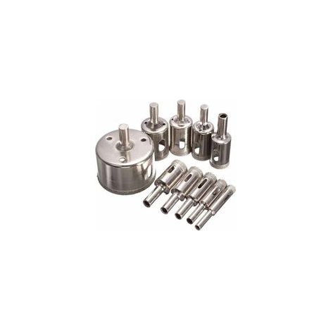 Kit de scies cloches diamantées pour la découpe de verre, de carrelage, de céramique, de marbre (8 mm, 10 mm, 12 mm, 14 mm, 16 mm, 18 mm, 20 mm, 22 mm, 26 mm, 50 mm)