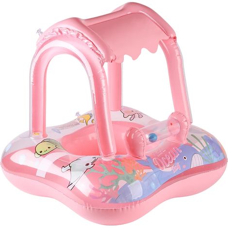 (Rose) Bouée de piscine, super flottabilité, avec pare-soleil. (1/2)
