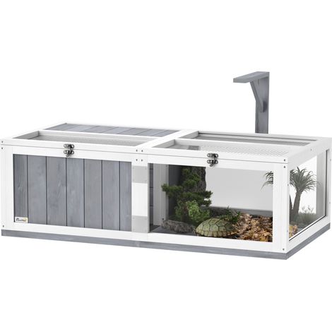 PawHut Wooden Tortoise House with Lamp Holder, Clear Windows (1/5)