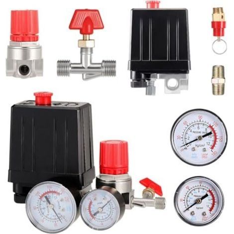 Pressure switch for 220V air compressor, pressure regulator, pressure gauges (1/5)