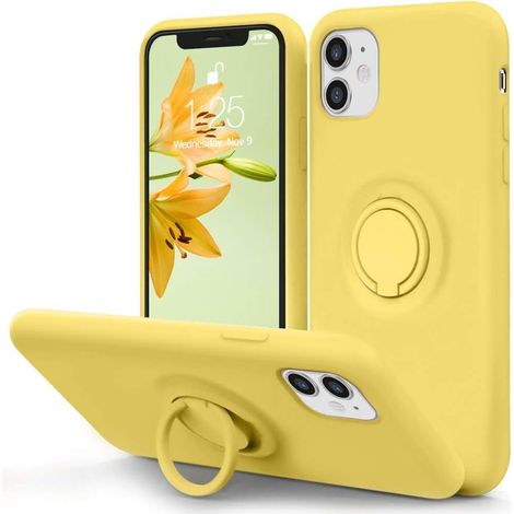 Coque iPhone 11 - Anneau Pivotant 360° - Pied De Support Intégré - Doublure Microfibre - Silicone Liquide Antichoc - Protection Intégrale - 1 Pièce (1/5)