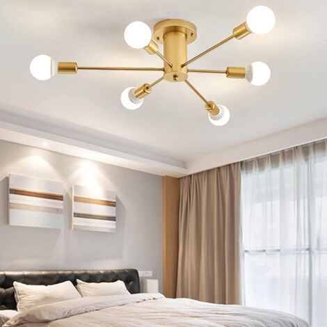 Plafonnier Industriel Vintage, 6-Lumières Lampe Plafond Moderne, Luminaire Plafonnier E27 Base, Lustre Suspension en Metal pour Salon, Chambre, Cuisine, Salle À Manger, Couloir, Loft (1/5)