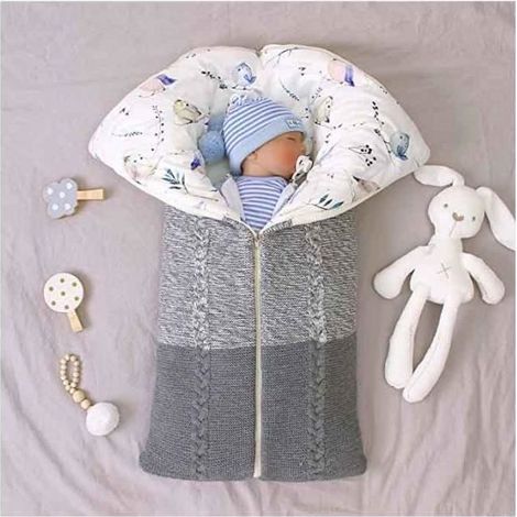 Gigoteuse Bébé Hiver 0-12 Mois Turbulette Bebe Coton Tricoté Unisexe Fille Garçon Zip Sac de Couchage pour Bambin ,Gris blanc (1/4)