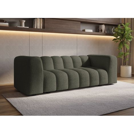 Canapé fixe 3 places en tissu bouclette vert AELIS