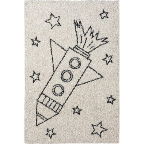 Tapis enfant tissé 60x110 crème rectangle TOTHEMOON