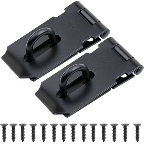 Lot de 2 cadenas en acier inoxydable de 7,6 cm, moraillon et agrafe robustes avec vis, fermoir de porte pour abri de jardin, verrou de porte, cadenas agrafes, noir (1/5)