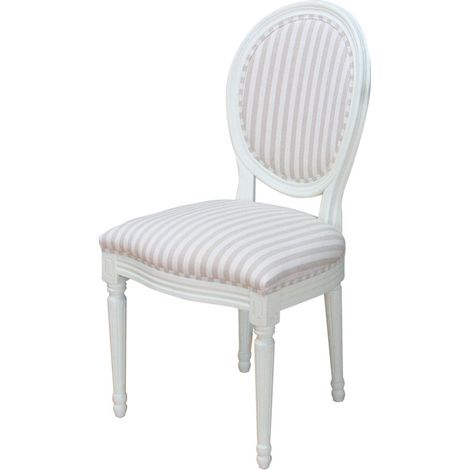 Rokoko/Amaretta Chaise de salle à manger, blanc antique, tissu Beige rayé. (1/5)