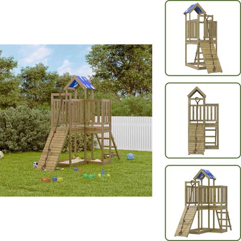 The Living Store Aire de jeux d'extérieur bois de pin imprégné - Aire De Jeux Extérieur - Jeux D'enfants - Jouet Bois - Cabane Enfant - Toboggan