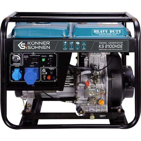 Könner & Söhnen – Groupe électrogène diesel 6,5 kW – Système AVR intelligent – Démarrage manuel/électrique – Autonomie 6,9h – 1 prise Schuko 230V