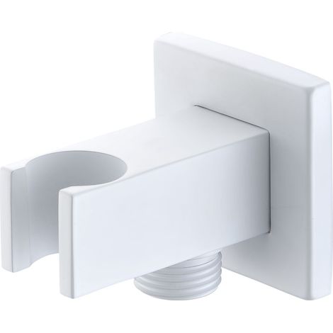 IMEX Quadratischer Duschhalter mit Wasseranschluss Duschkopfhalter aus Stahl und Messing mattweiß Imex-SFR001-BL