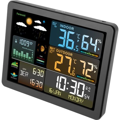 Station meteo sans fil avec affichage couleur, température, humidité et phases lunaires, pour une utilisation intérieure et extérieure，station meteo (1/5)